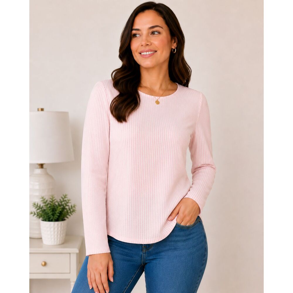 Liz Claiborne XXL Pink White Pinstripe Cottagecore Long Sleeve Blouse NWT #V
